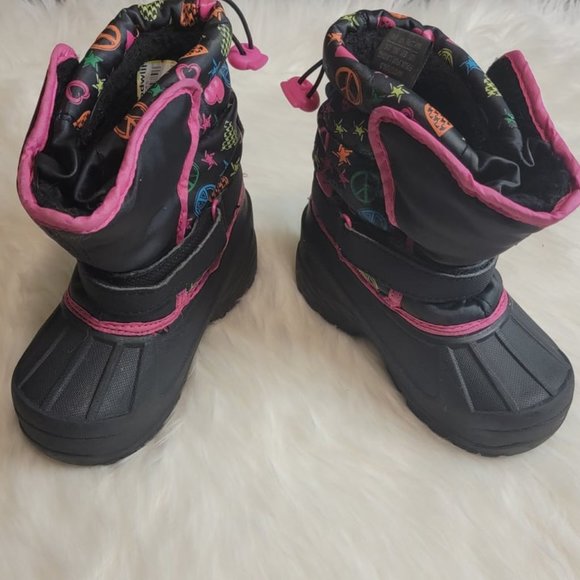 Athletech Toddler Girls Black Pink Snow Boots Water Resistant Size 10 - Picture 1 of 13